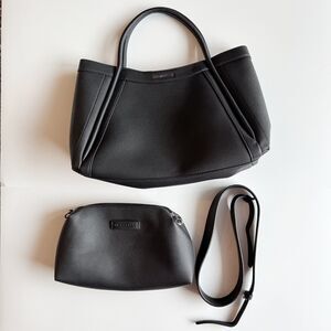 NWOT New Bella Kelly M Plus Size 2 PCS Set Epsom Top Handle Bag Black